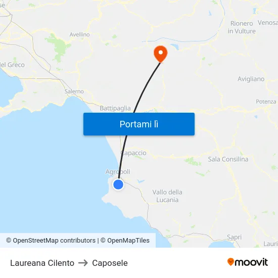 Laureana Cilento to Caposele map