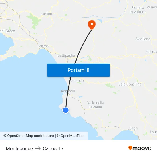 Montecorice to Caposele map