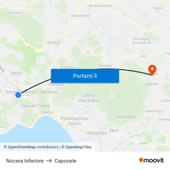 Nocera Inferiore to Caposele map