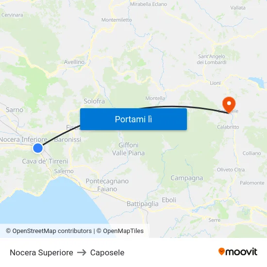 Nocera Superiore to Caposele map
