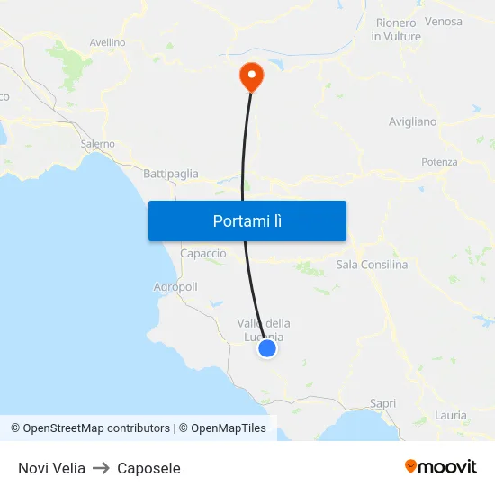 Novi Velia to Caposele map
