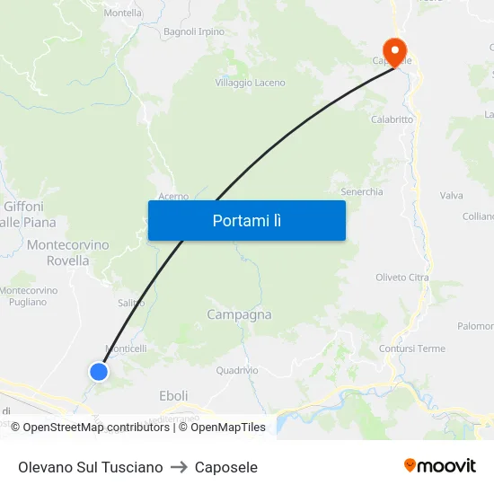 Olevano Sul Tusciano to Caposele map