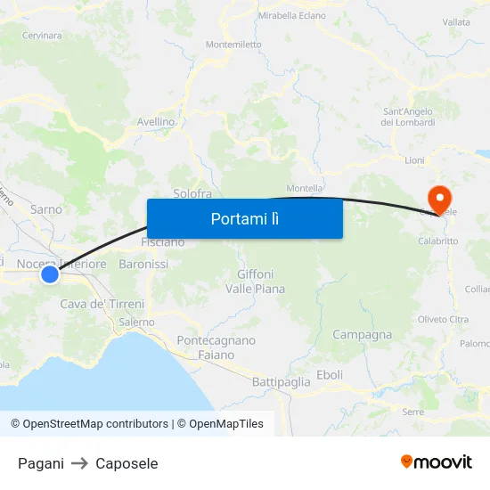 Pagani to Caposele map