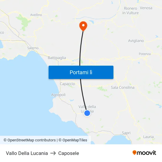 Vallo Della Lucania to Caposele map