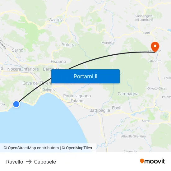 Ravello to Caposele map