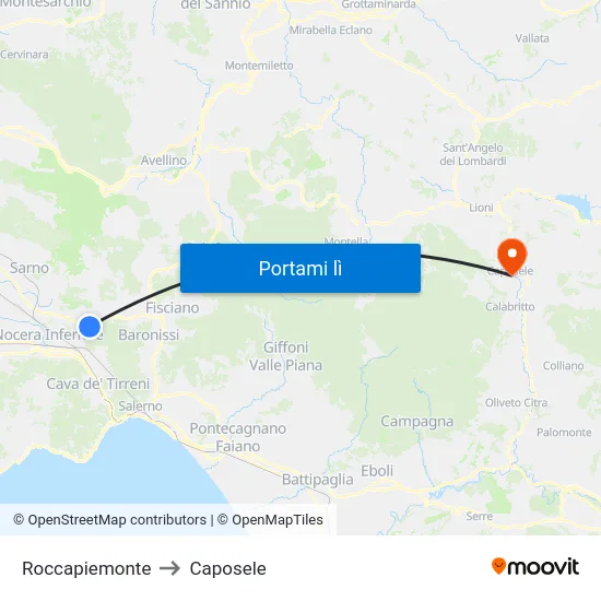 Roccapiemonte to Caposele map