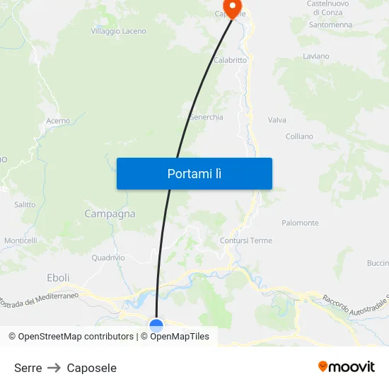 Serre to Caposele map