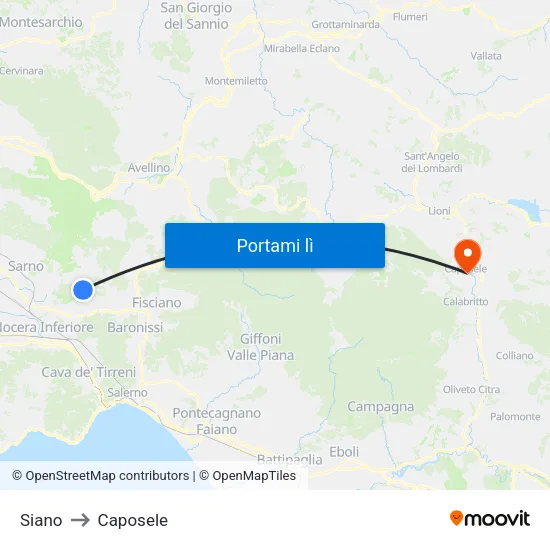 Siano to Caposele map