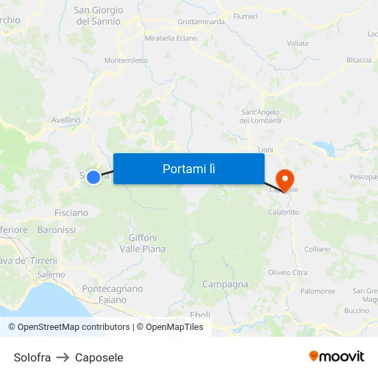 Solofra to Caposele map