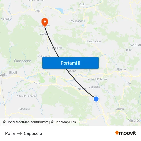 Polla to Caposele map