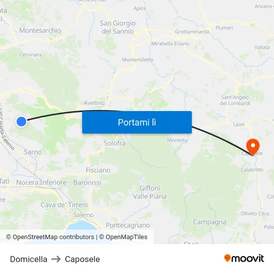 Domicella to Caposele map