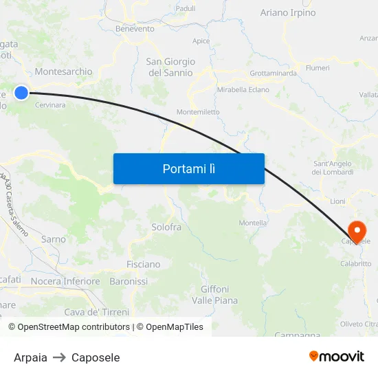 Arpaia to Caposele map