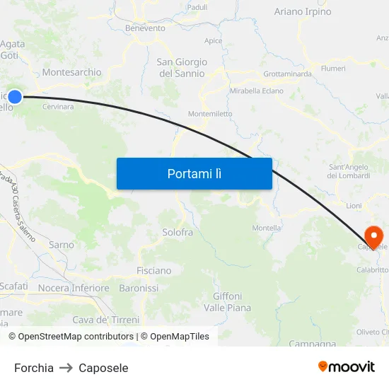 Forchia to Caposele map