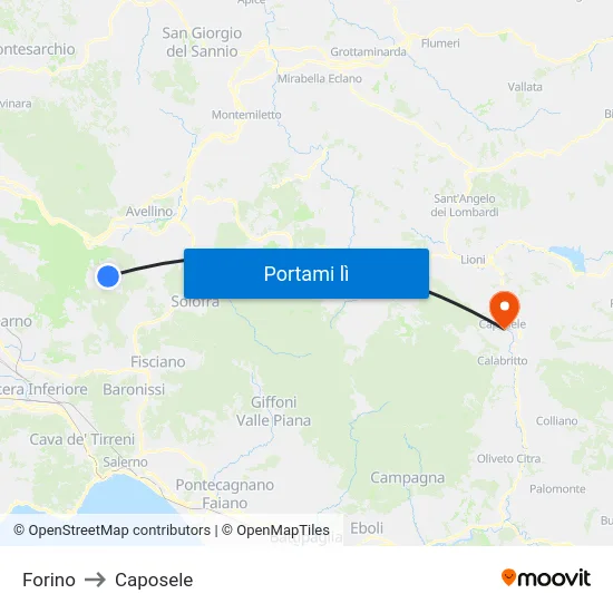 Forino to Caposele map