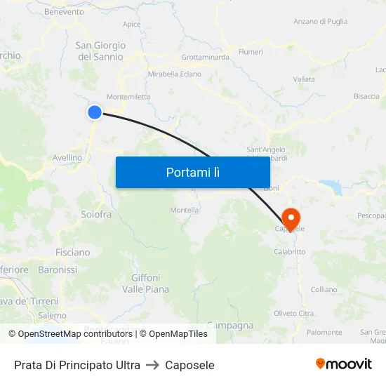 Prata Di Principato Ultra to Caposele map