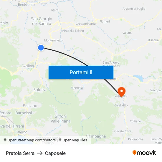 Pratola Serra to Caposele map