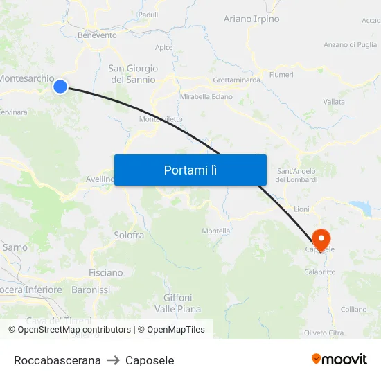 Roccabascerana to Caposele map