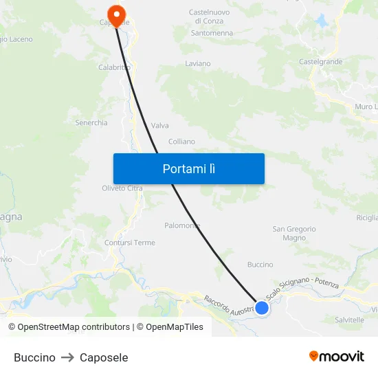 Buccino to Caposele map