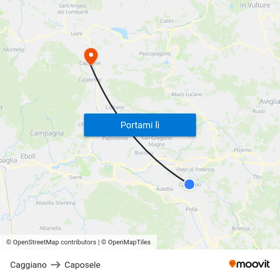 Caggiano to Caposele map