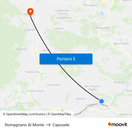 Romagnano Al Monte to Caposele map