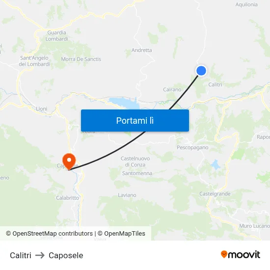 Calitri to Caposele map