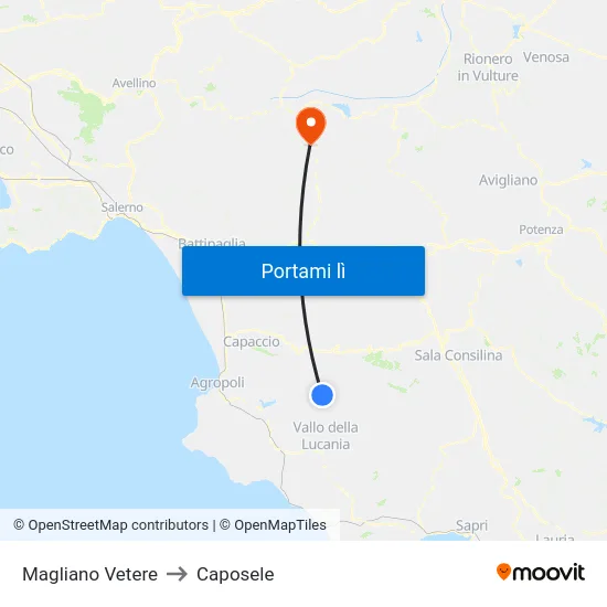 Magliano Vetere to Caposele map