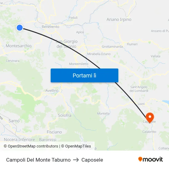 Campoli Del Monte Taburno to Caposele map