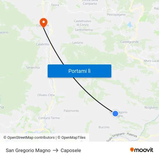San Gregorio Magno to Caposele map