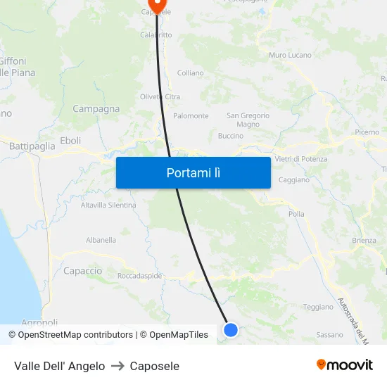 Valle Dell' Angelo to Caposele map