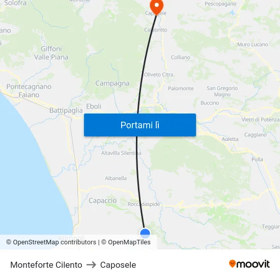 Monteforte Cilento to Caposele map