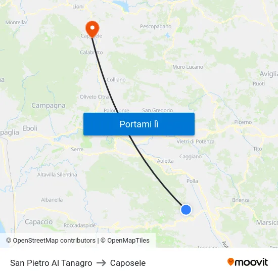 San Pietro Al Tanagro to Caposele map