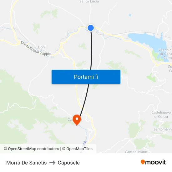 Morra De Sanctis to Caposele map