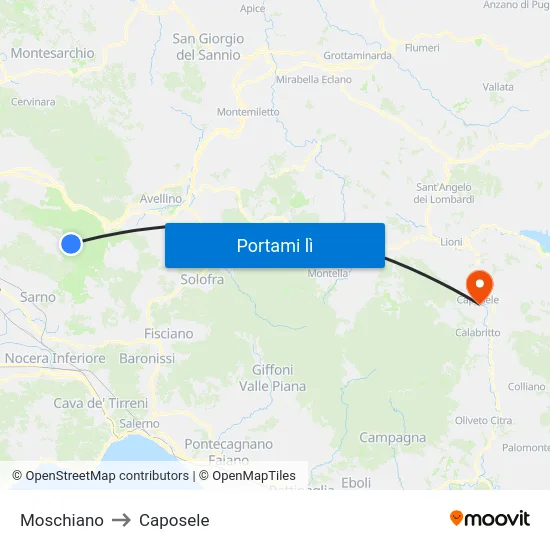 Moschiano to Caposele map