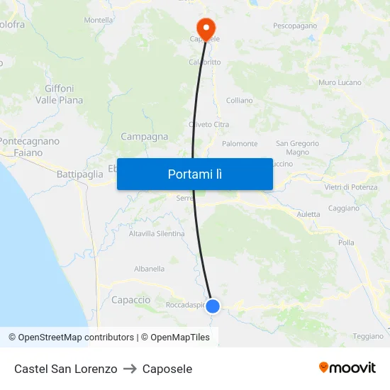 Castel San Lorenzo to Caposele map
