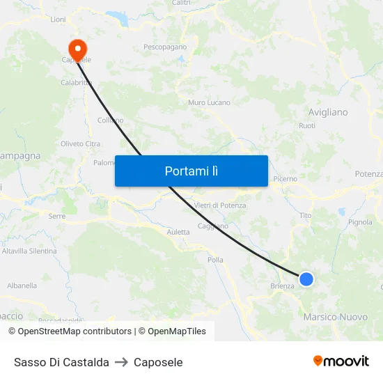 Sasso Di Castalda to Caposele map