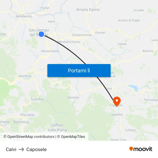 Calvi to Caposele map