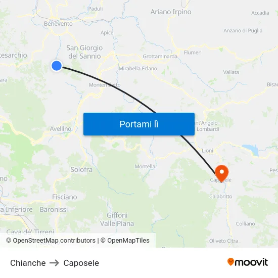 Chianche to Caposele map