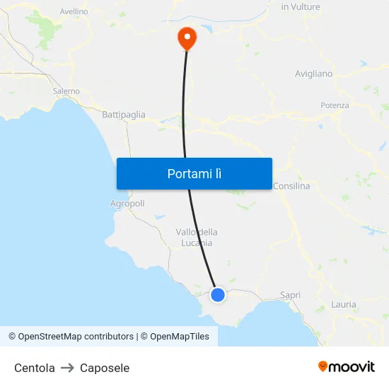 Centola to Caposele map
