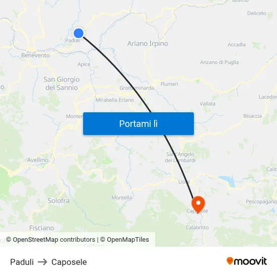 Paduli to Caposele map