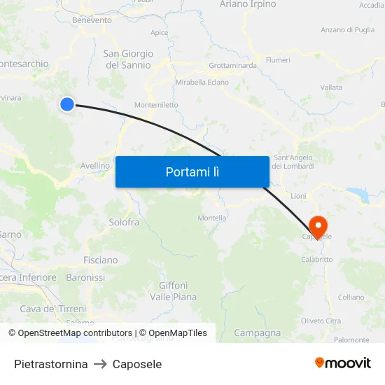 Pietrastornina to Caposele map