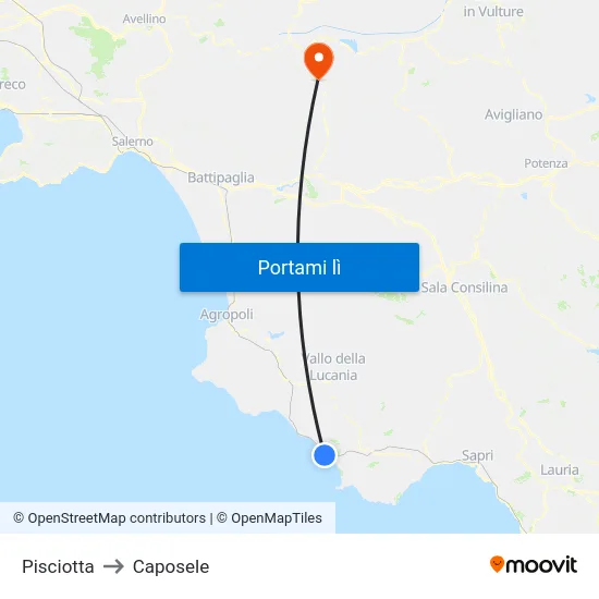 Pisciotta to Caposele map