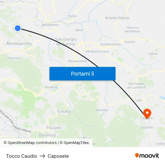 Tocco Caudio to Caposele map