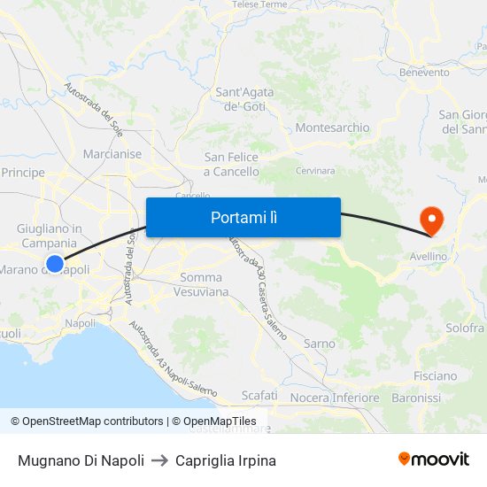 Mugnano Di Napoli to Capriglia Irpina map