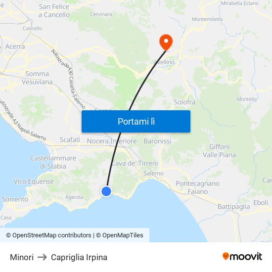 Minori to Capriglia Irpina map