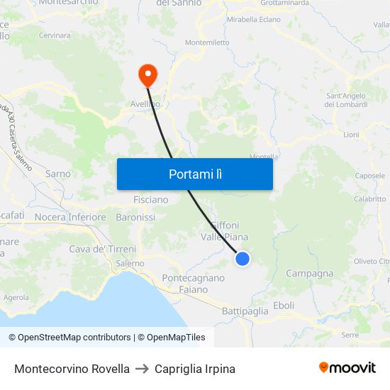 Montecorvino Rovella to Capriglia Irpina map