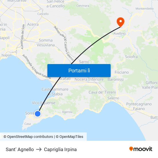 Sant' Agnello to Capriglia Irpina map