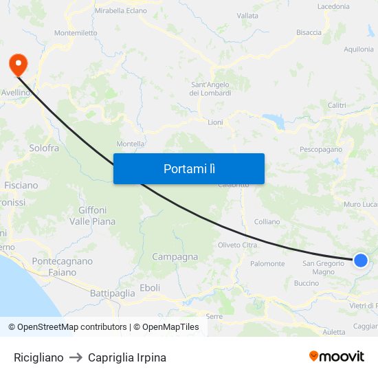 Ricigliano to Capriglia Irpina map