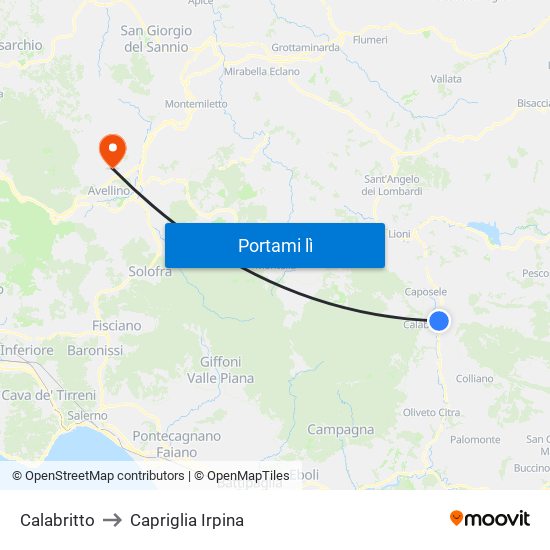Calabritto to Capriglia Irpina map
