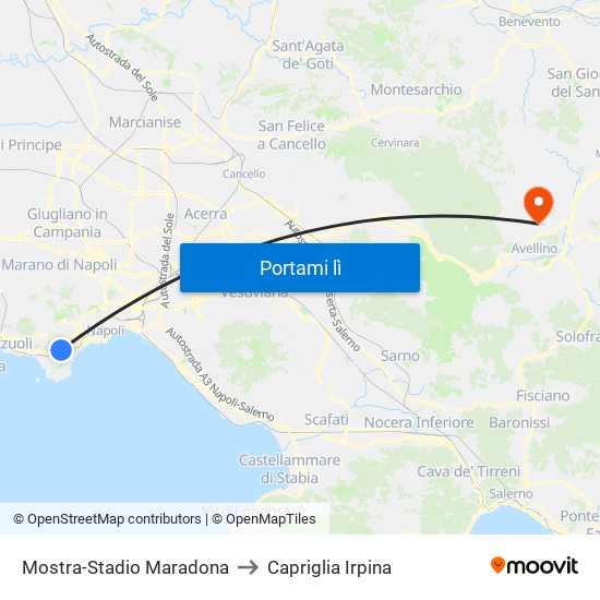 Mostra-Stadio Maradona to Capriglia Irpina map