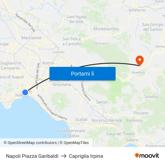 Napoli Piazza Garibaldi to Capriglia Irpina map